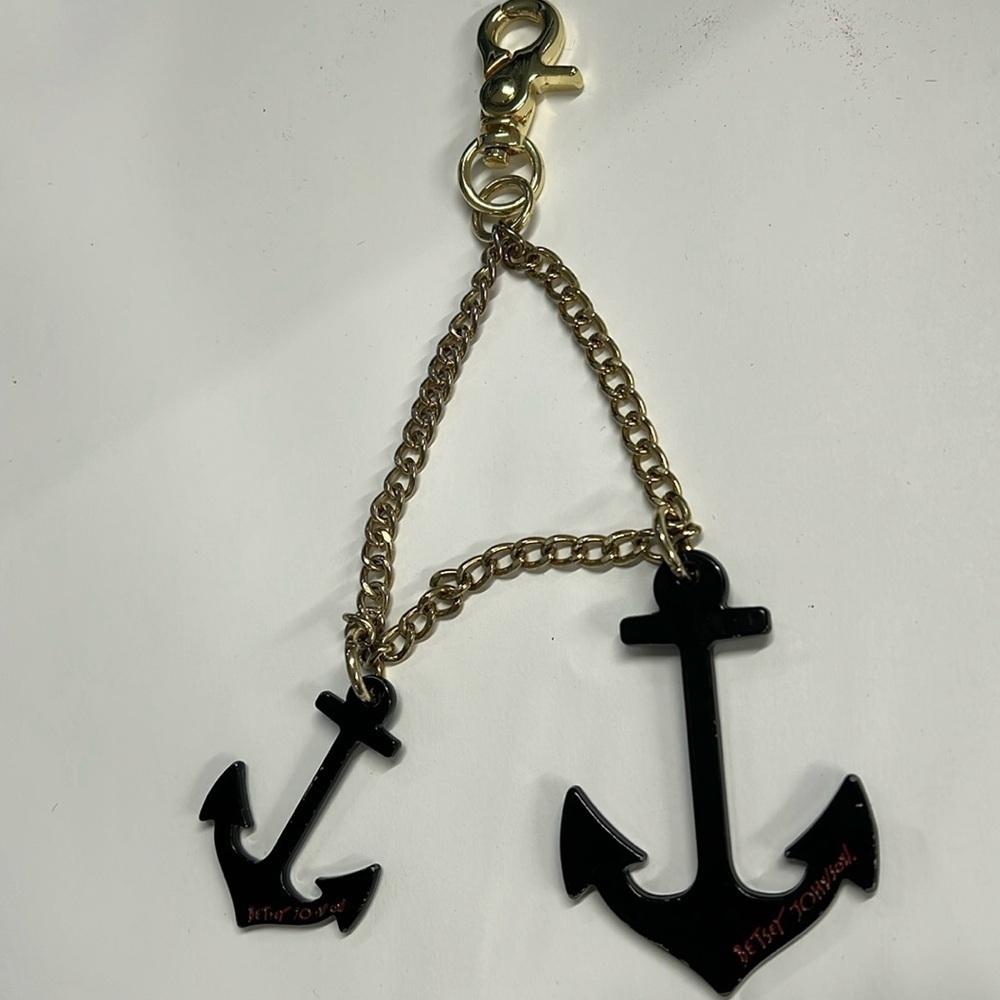 Betsey Johnson Black Enamel Anchor Goldtone Chain Bag Key Charm